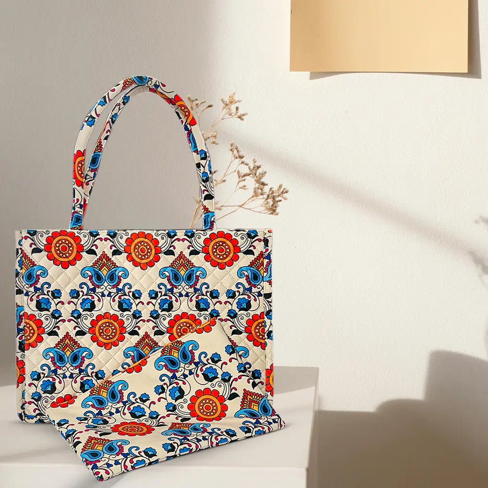 Orange Velvet Tote Bag & Pouch